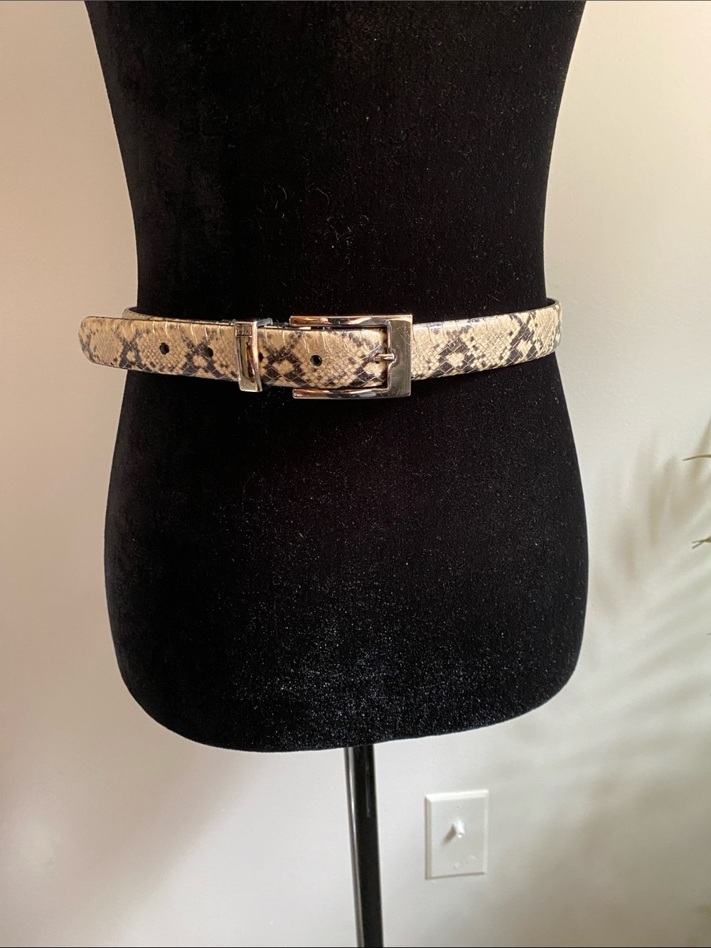 Perry Ellis Snakeskin Belt in Neutral Tones with Silver Buckle.